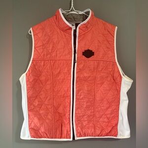 Harley-Davidson Thin Puffer Cooling Vest Logo Sz Large Coral Orange White